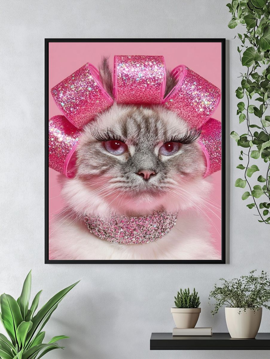Glitter Cat Portrait Print. — room view 4