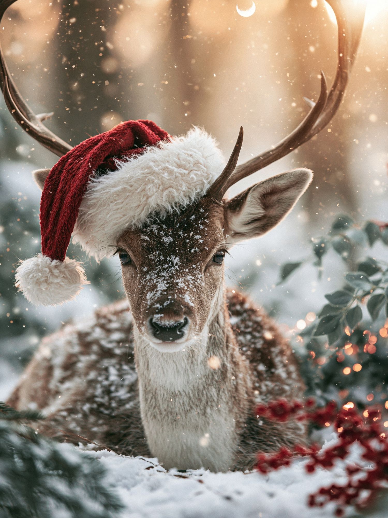 Christmas Deer Portrait Print. poster detail