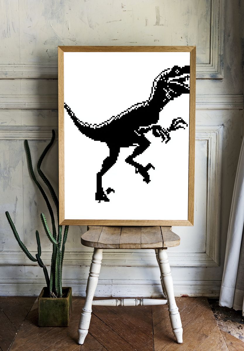 Pixel Raptor Silhouette Poster. room preview