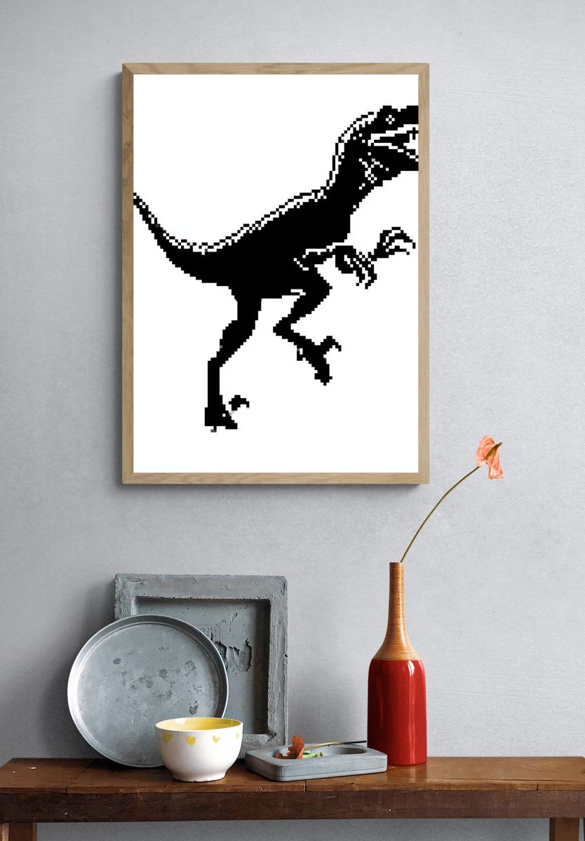 Pixel Raptor Silhouette Poster. — room view 3