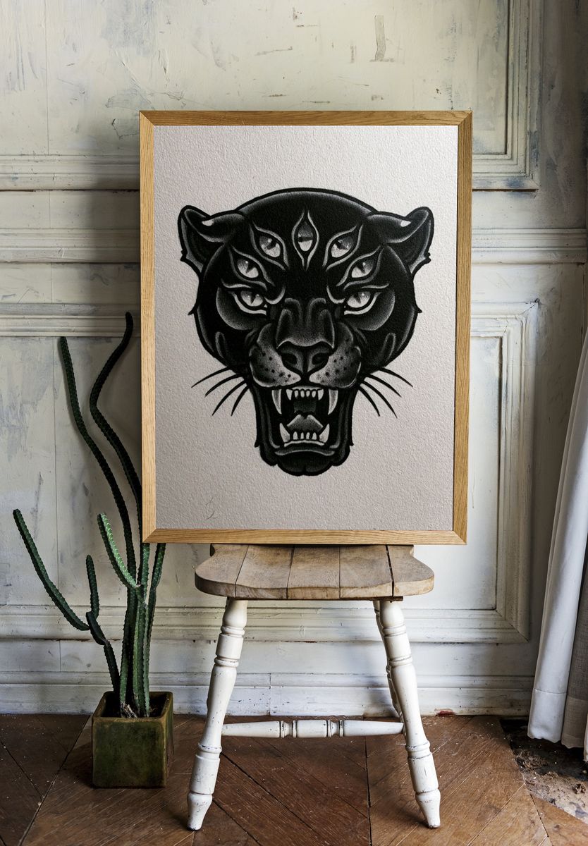 Black Panther Tattoo Style Poster. — room view 1