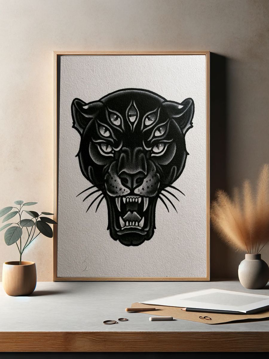 Black Panther Tattoo Style Poster. — room view 2