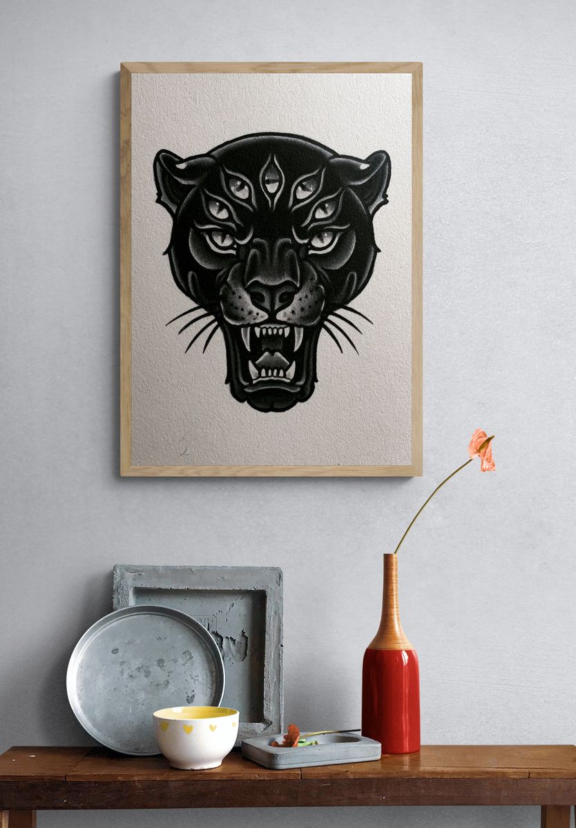 Black Panther Tattoo Style Poster. — room view 3