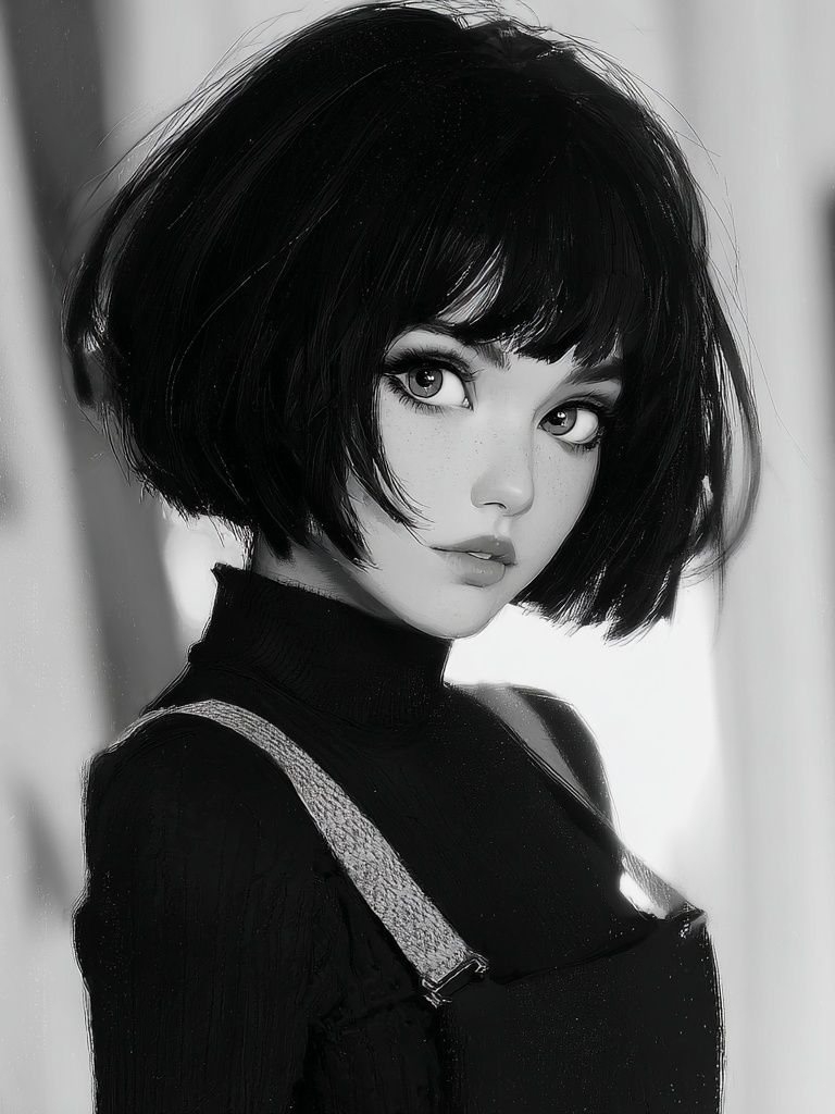 Anime Portrait Black-White Poster. poster detail