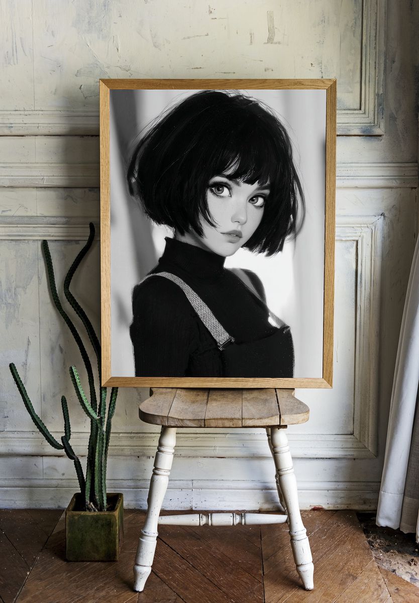 Anime Portrait Black-White Poster. room preview