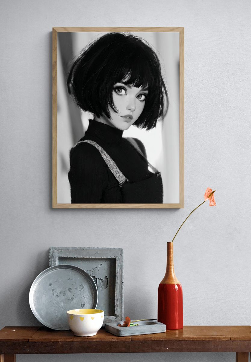 Anime Portrait Black-White Poster. — room view 3