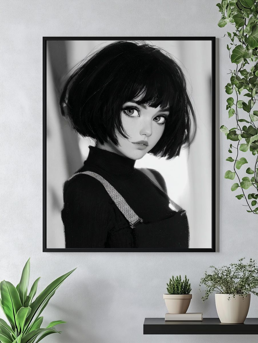 Anime Portrait Black-White Poster. — room view 4