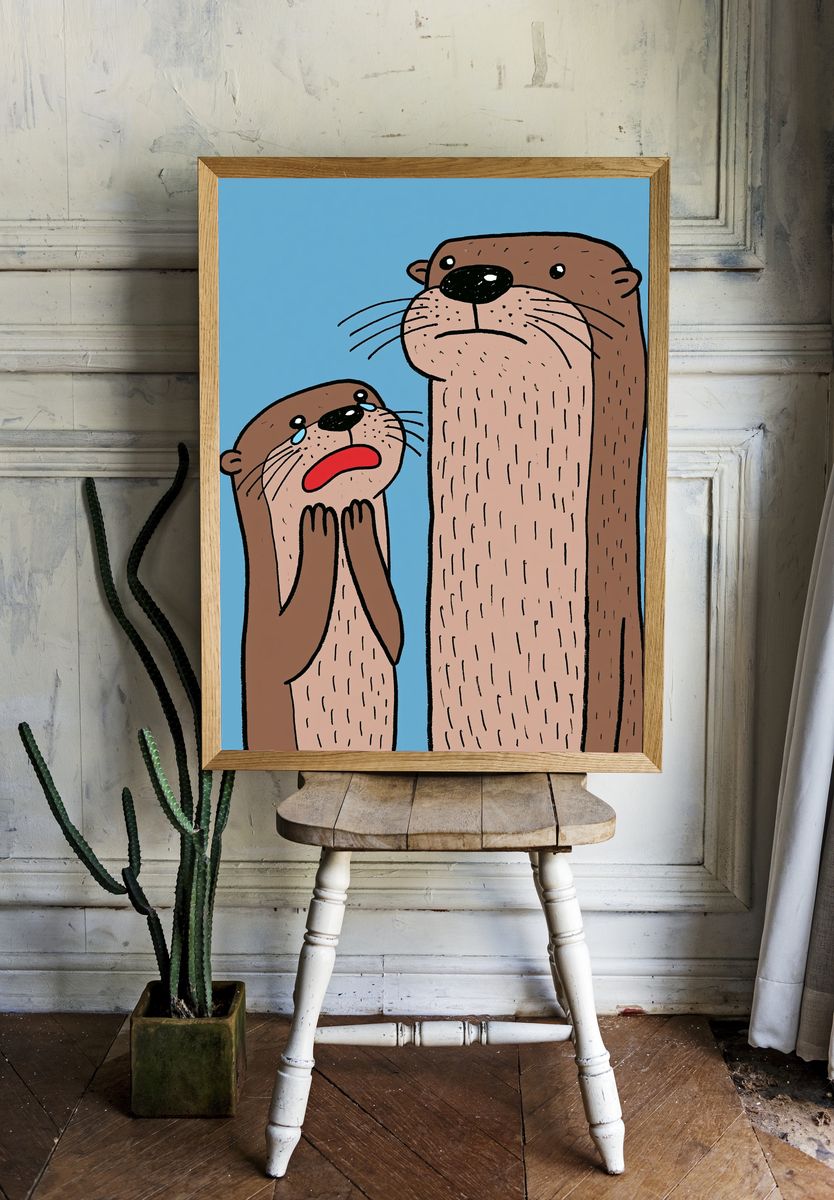 Cute Otter Duo Illustration Poster. room preview