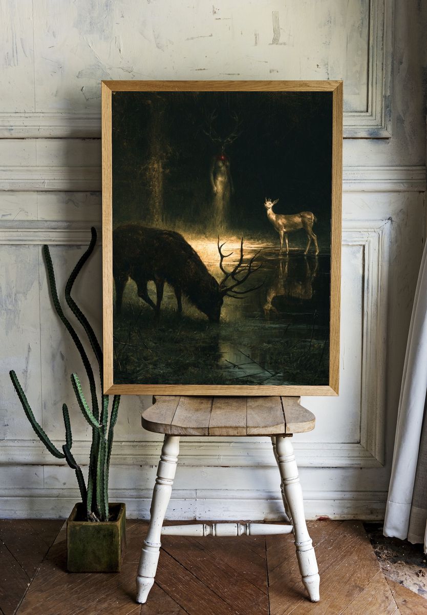 Moonlit Deer Forest Poster. — room view 1