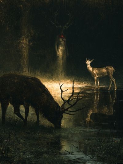 Moonlit Deer Forest Poster.