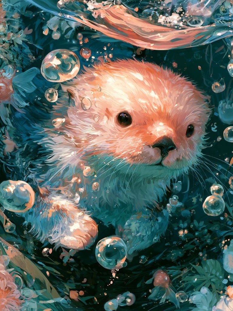 Otter Underwater Illustration Poster. poster detail