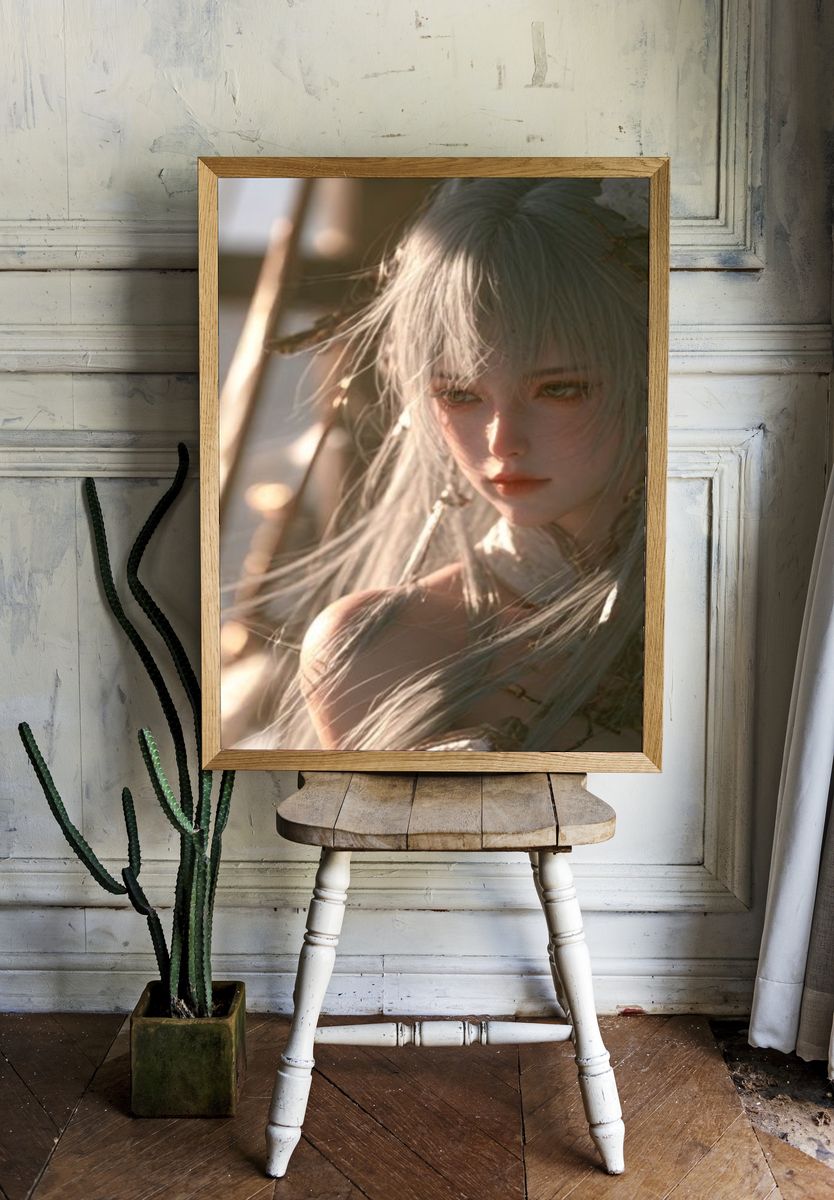 Silver-Haired Fantasy Portrait Poster. room preview