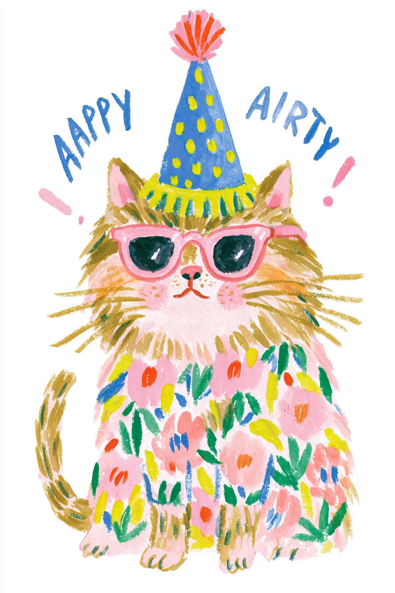 Party Cat Watercolor Print. poster detail