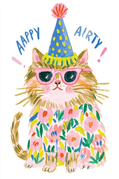 Party Cat Watercolor Print. poster