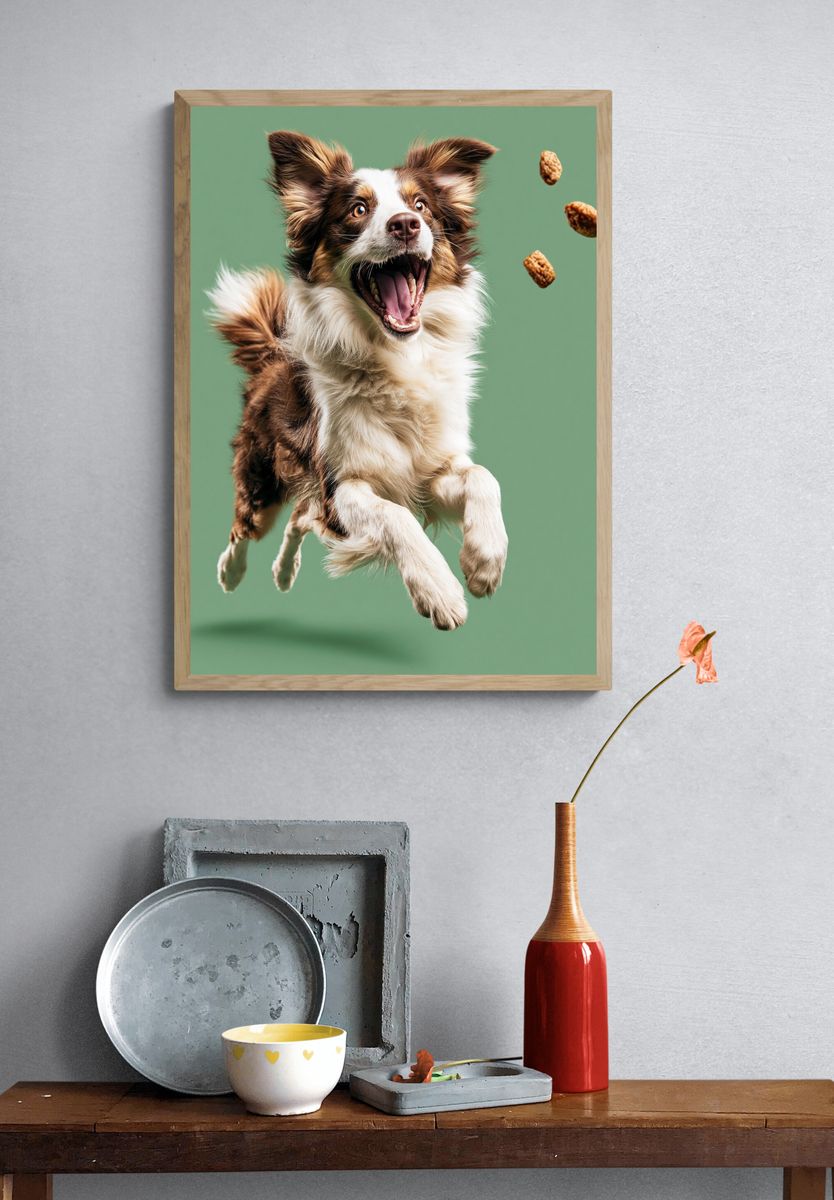 Playful Border Collie Photography Poster. — room view 3