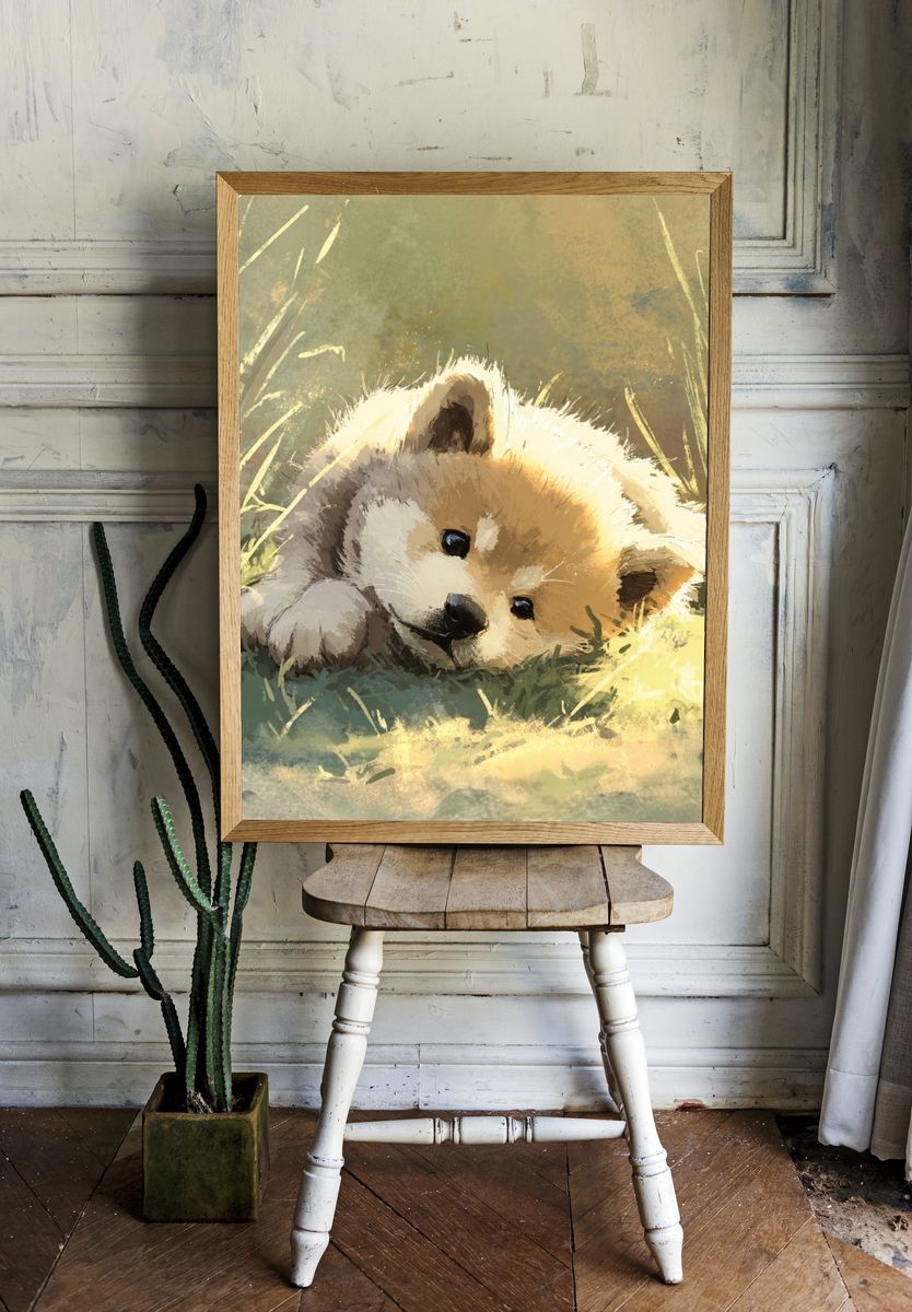 Sleeping Puppy Watercolor Poster. — room view 1