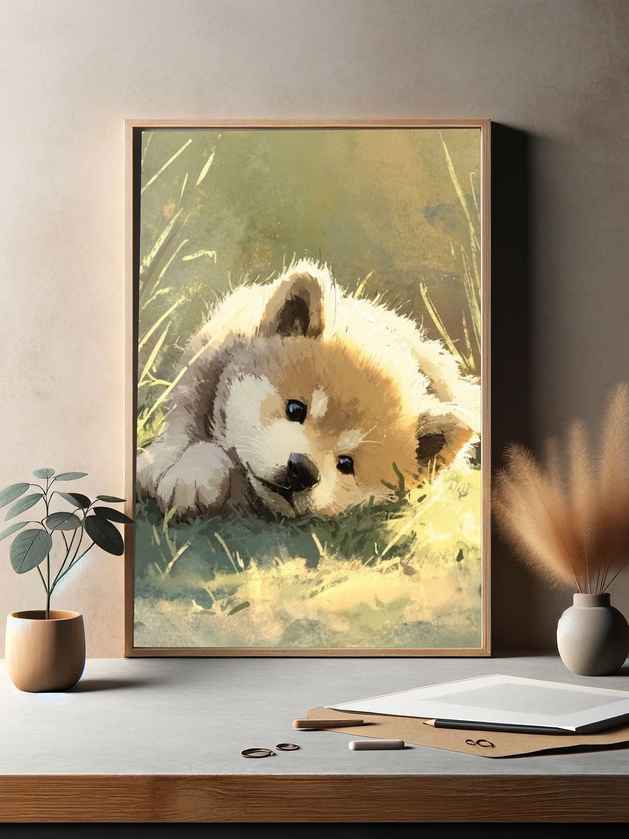 Sleeping Puppy Watercolor Poster. — room view 2