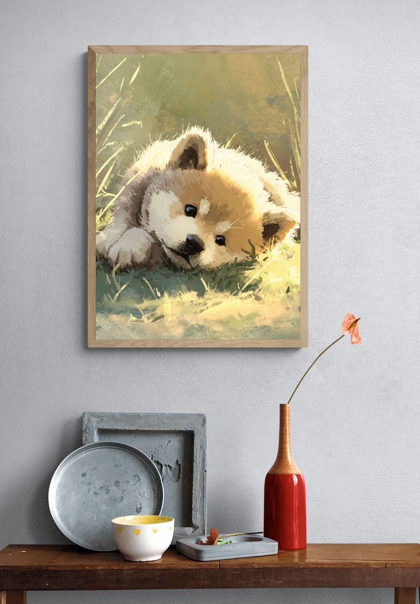 Sleeping Puppy Watercolor Poster. — room view 3