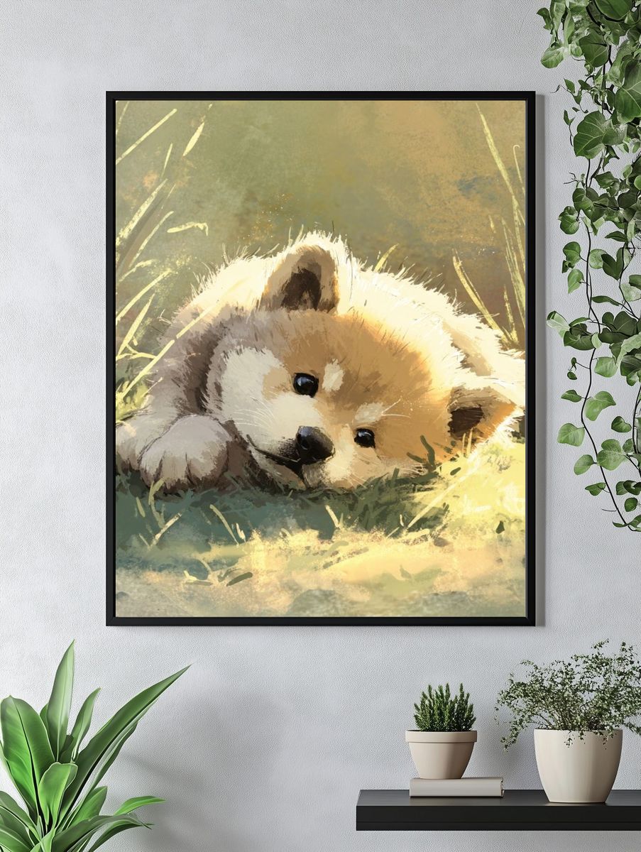 Sleeping Puppy Watercolor Poster. — room view 4