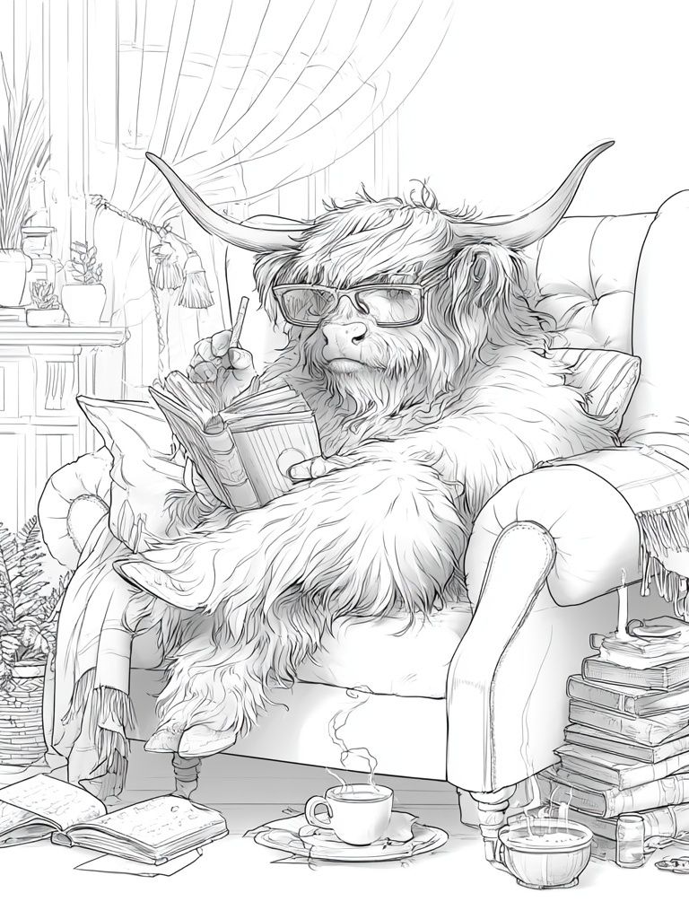 Cozy Highland Cow Reading Poster. poster detail