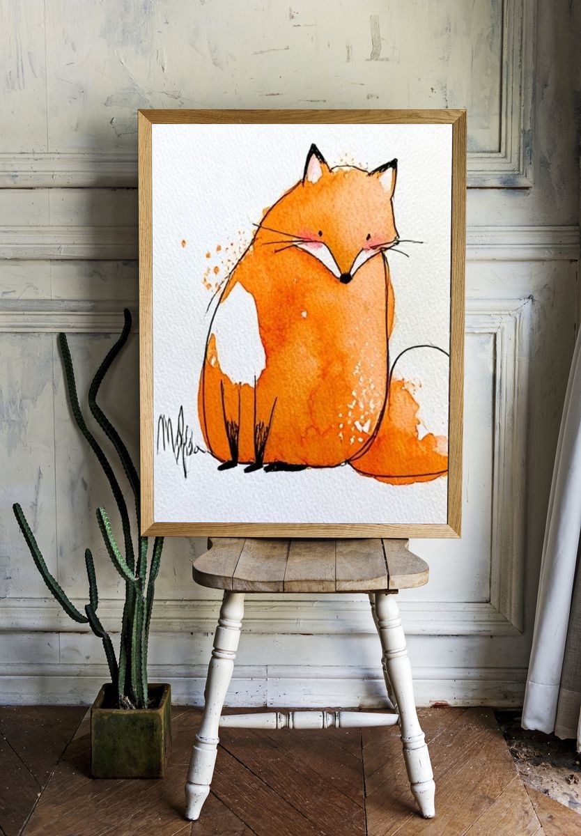 Orange Fox Watercolor Poster. room preview