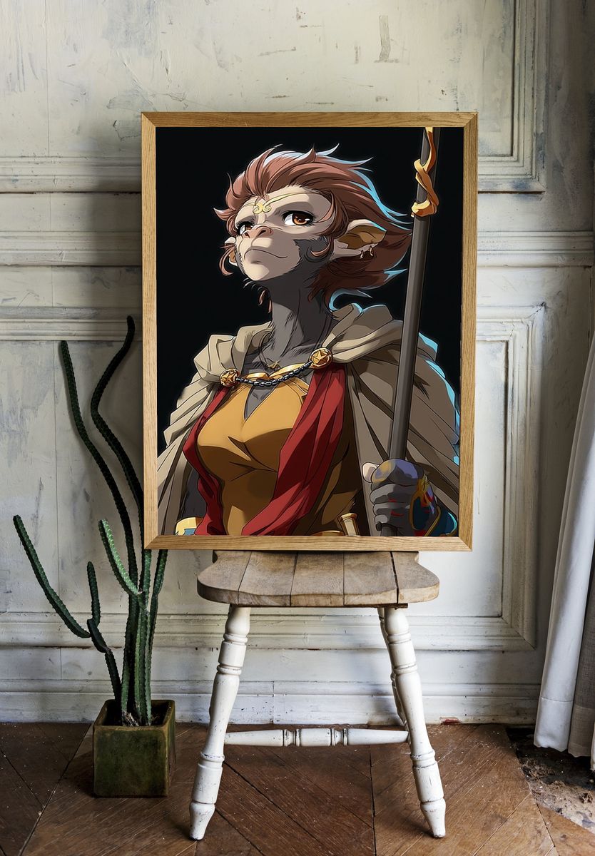 Monkey Warrior Digital Art Poster. room preview