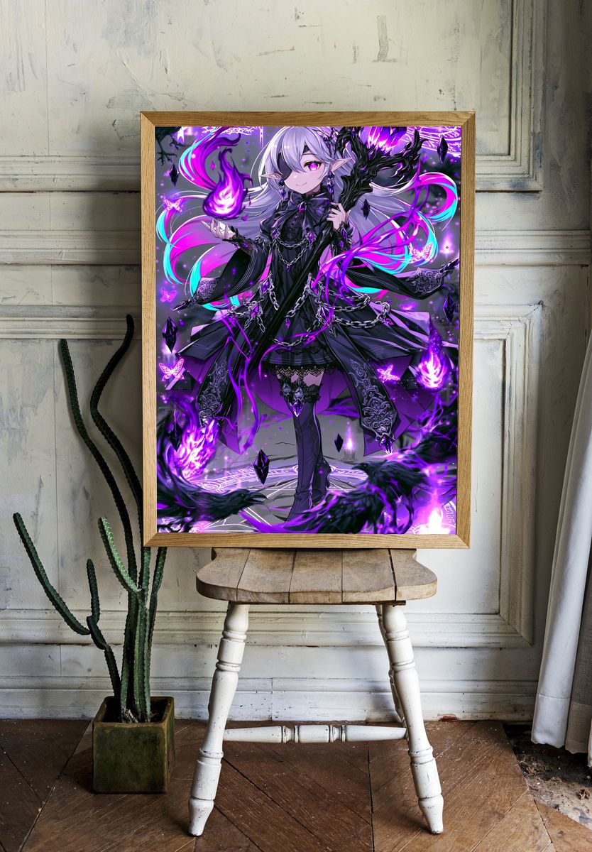 Dark Elf Sorceress Anime Poster. — room view 1