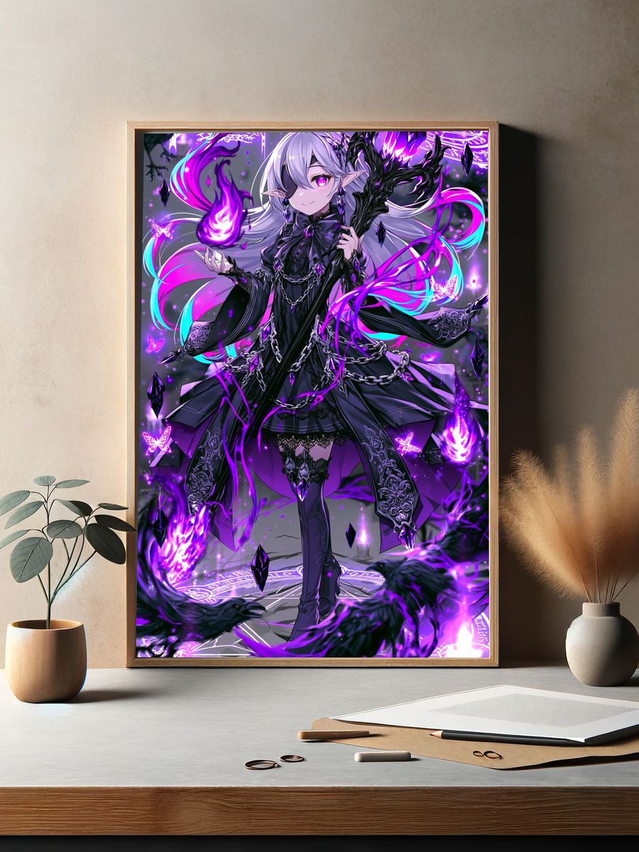 Dark Elf Sorceress Anime Poster. — room view 2