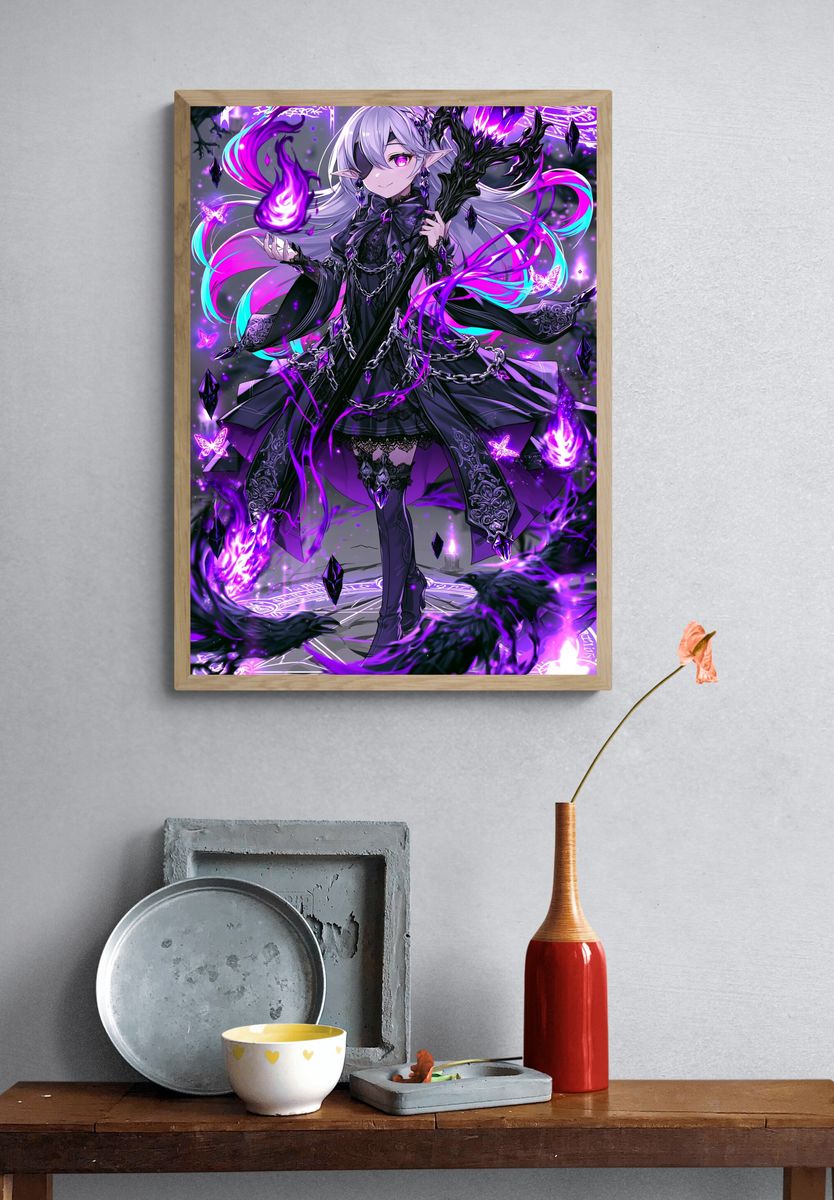 Dark Elf Sorceress Anime Poster. — room view 3