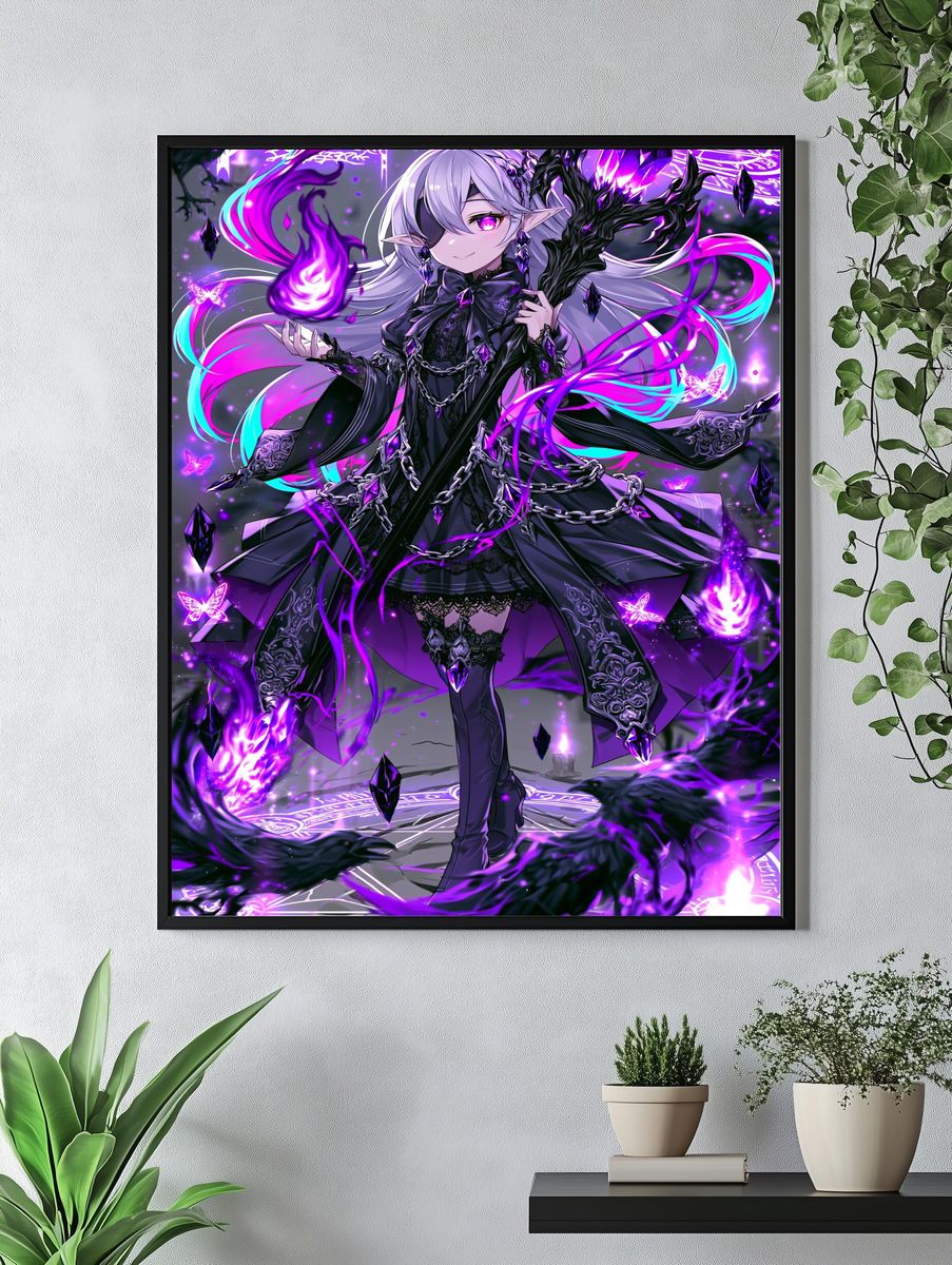 Dark Elf Sorceress Anime Poster. — room view 4