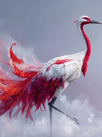 Crimson Crane Fantasy Print. poster print