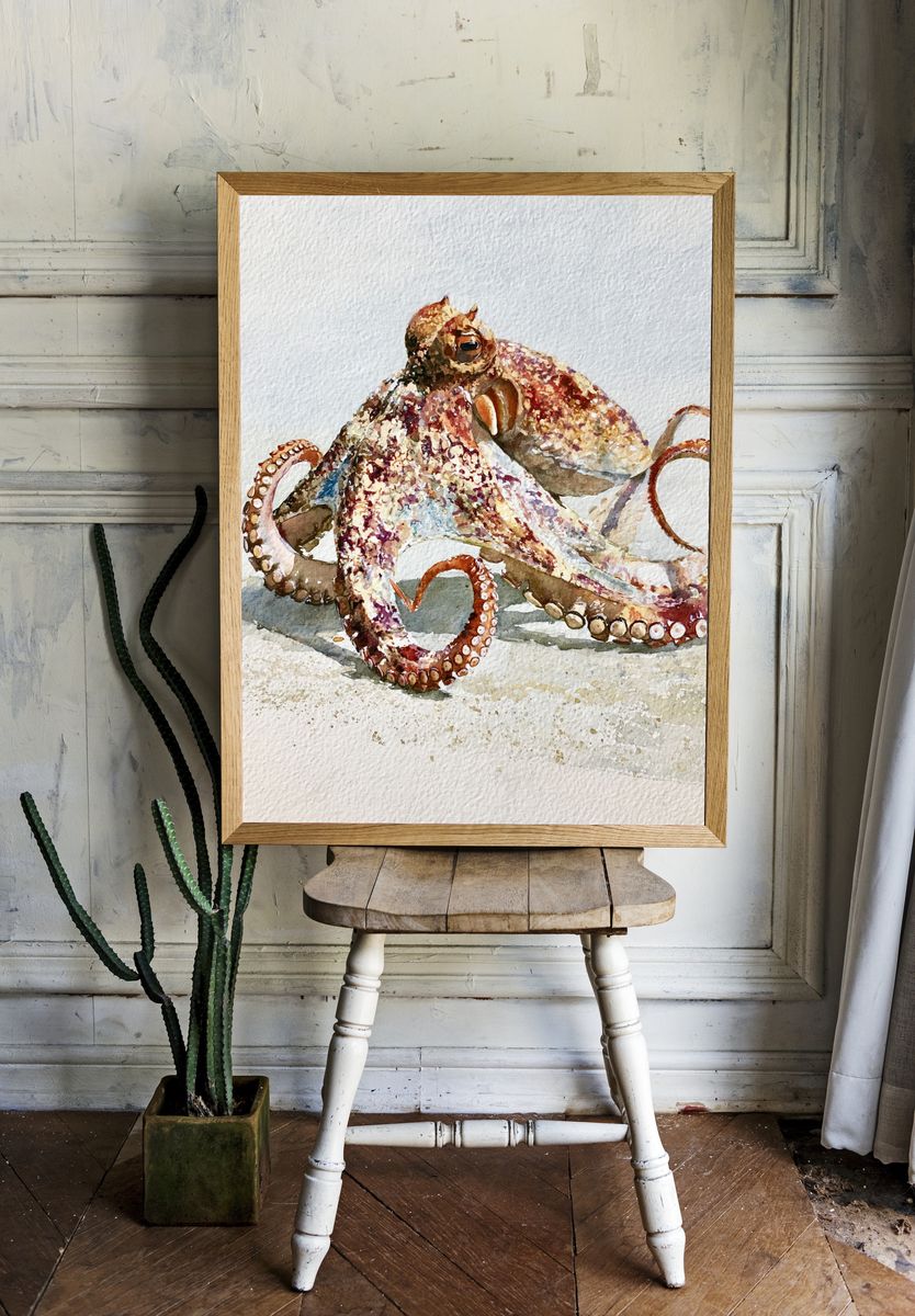 Octopus Watercolor Poster. room preview