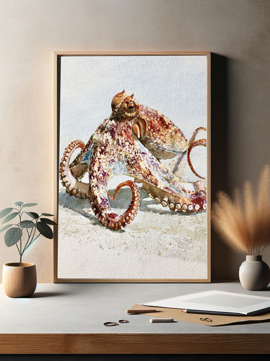 Octopus Watercolor Poster. — room view 2