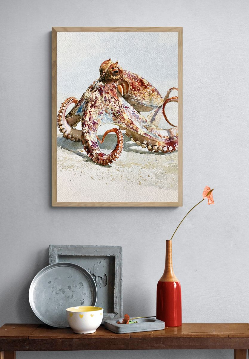 Octopus Watercolor Poster. — room view 3