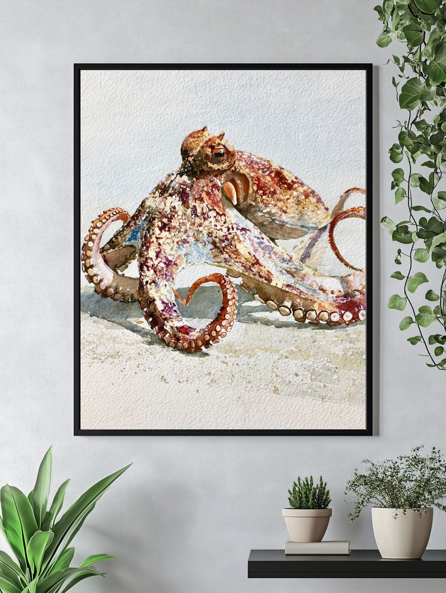 Octopus Watercolor Poster. — room view 4