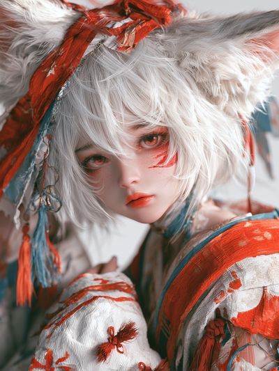 White Fox Girl Digital Art Print. poster