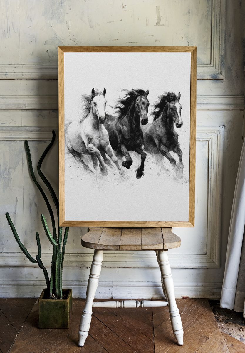 Galloping Horses Ink Poster. room preview