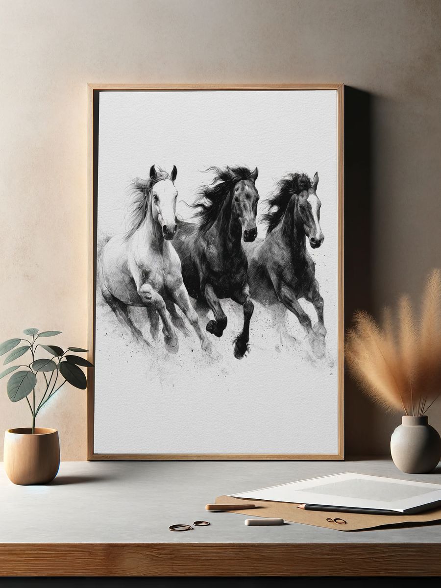 Galloping Horses Ink Poster. — room view 2