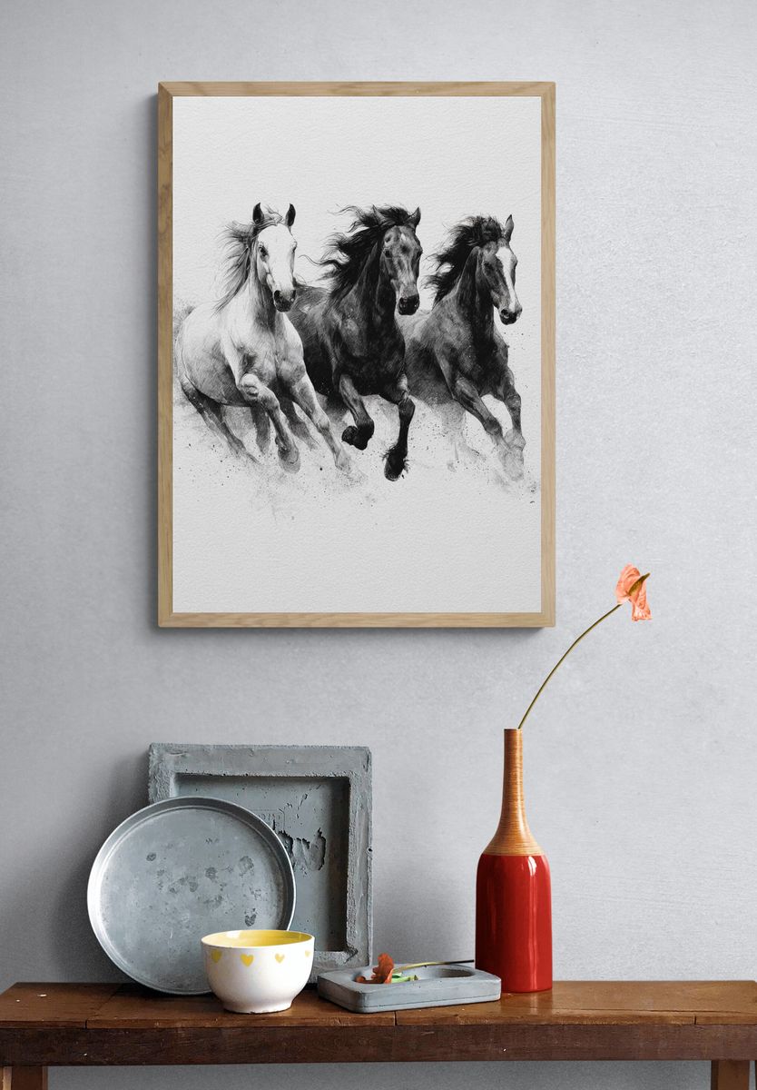 Galloping Horses Ink Poster. — room view 3
