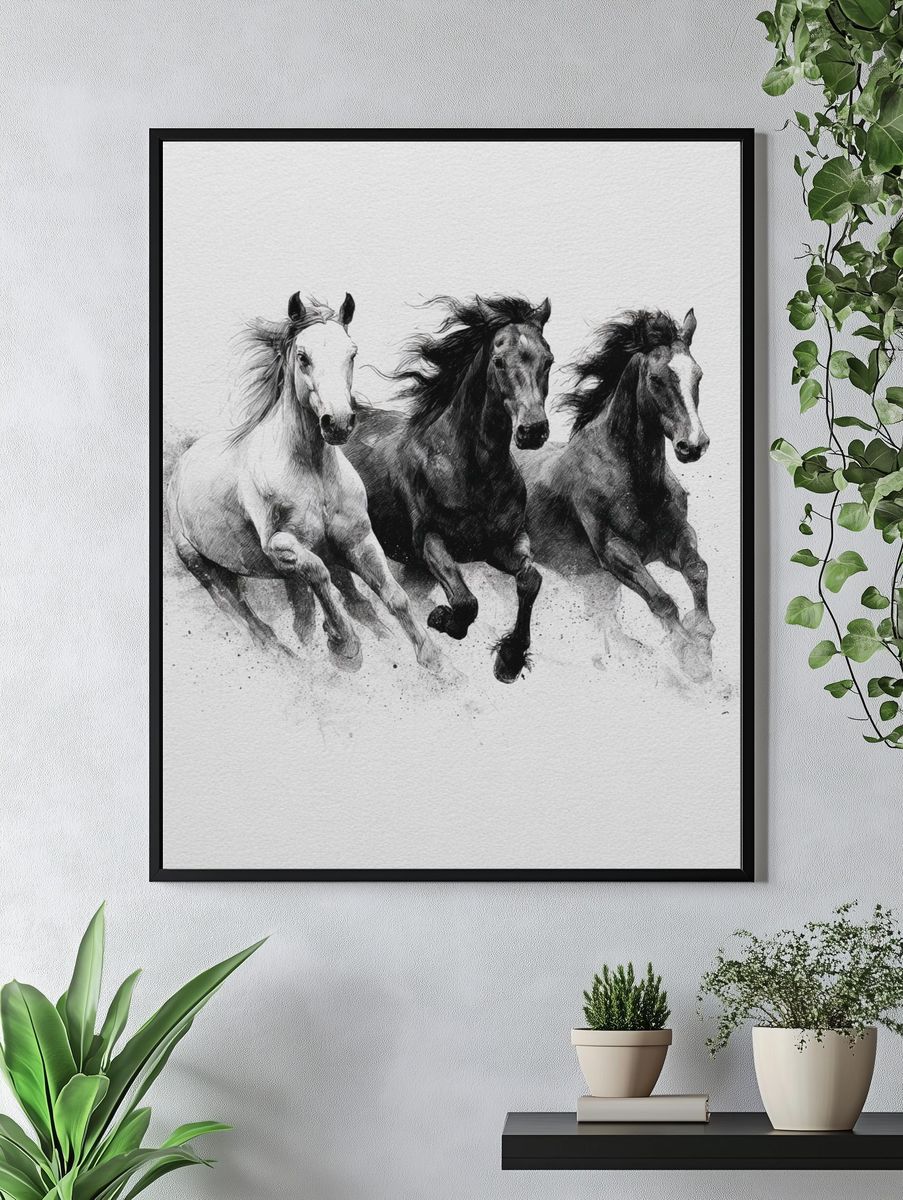 Galloping Horses Ink Poster. — room view 4