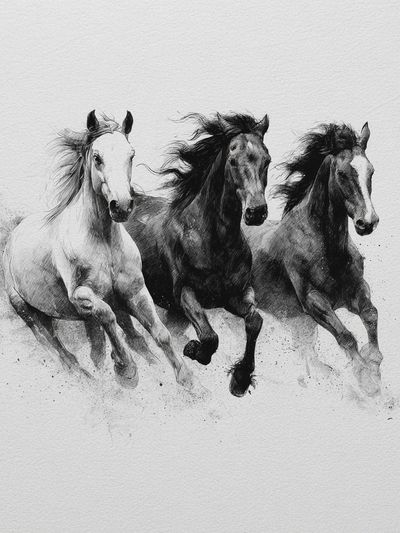 Galloping Horses Ink Poster.