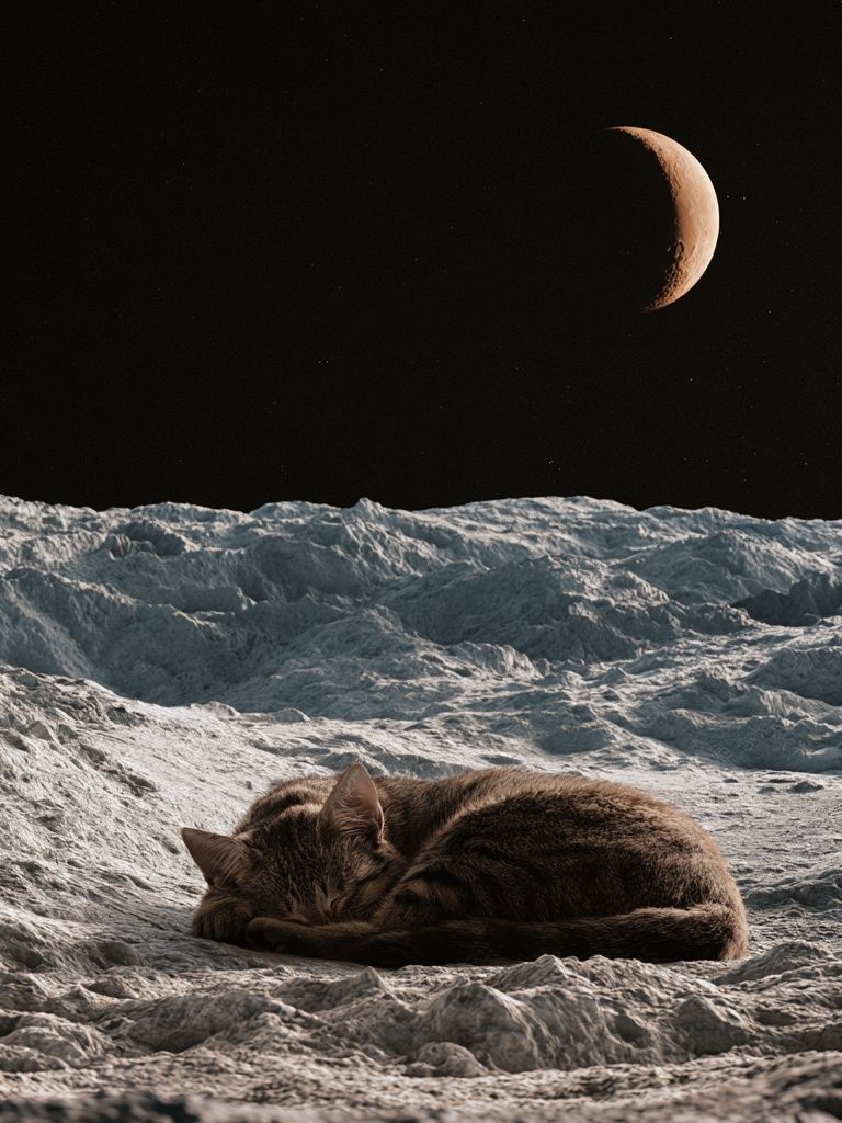 Sleeping Cat on Moon — Surreal Print. poster detail