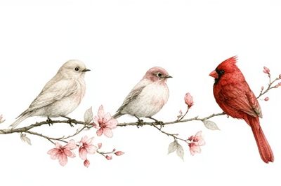Birds on Blossom Branch Illustration Poster.