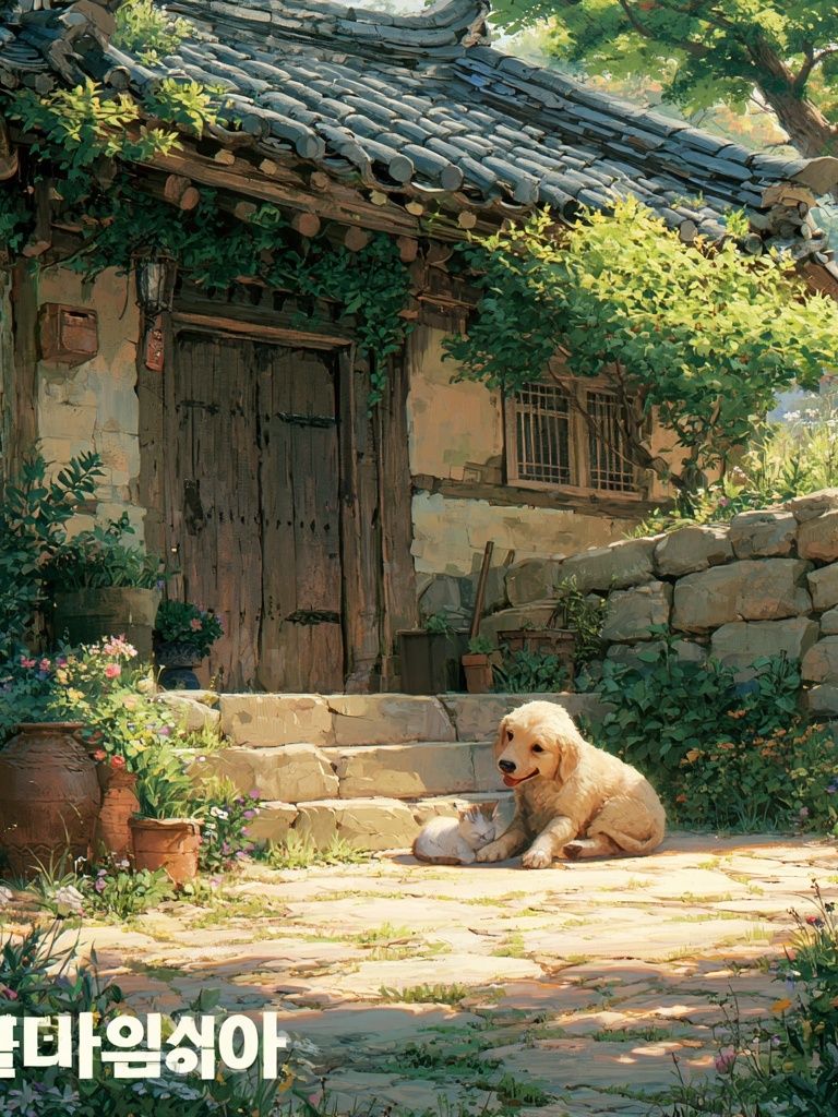 Countryside Puppy Cottage Poster. poster detail