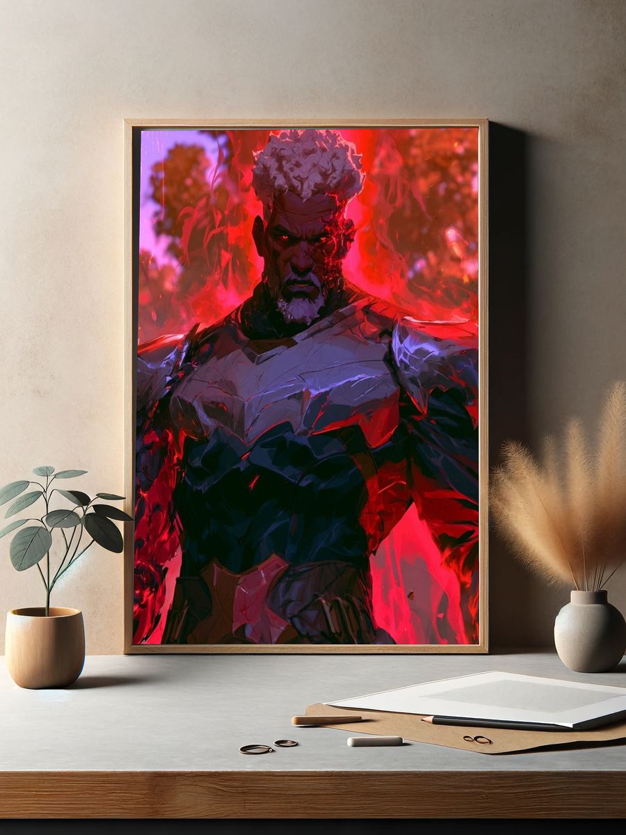 Fiery Anime Warrior Poster. — room view 2