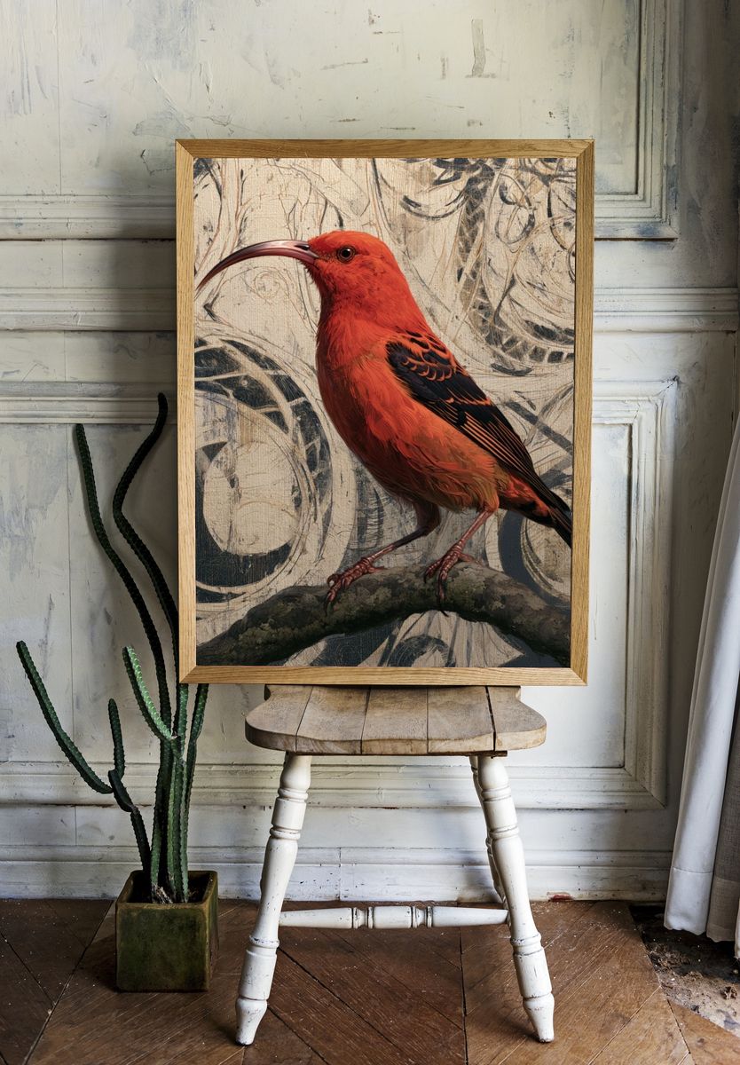 Scarlet Ibis Botanical Illustration Poster. room preview
