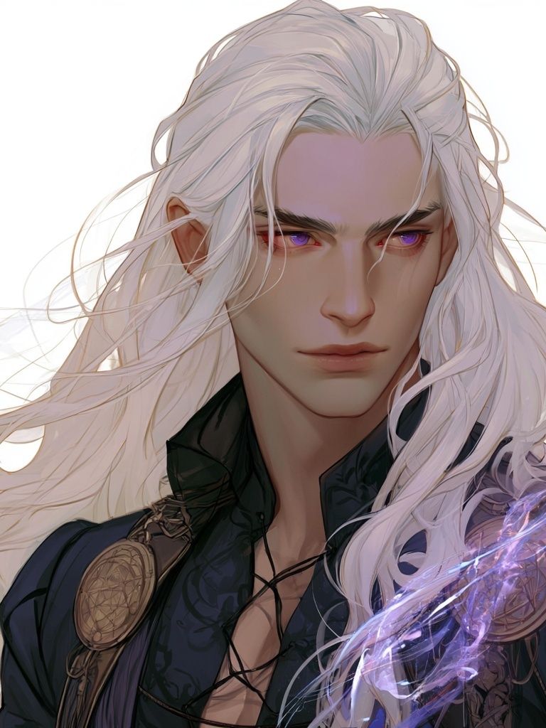 White-Haired Fantasy Portrait Print. poster — anime art