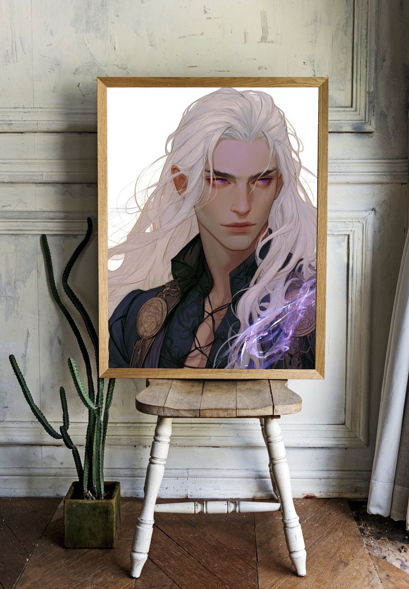 White-Haired Fantasy Portrait Print. room preview