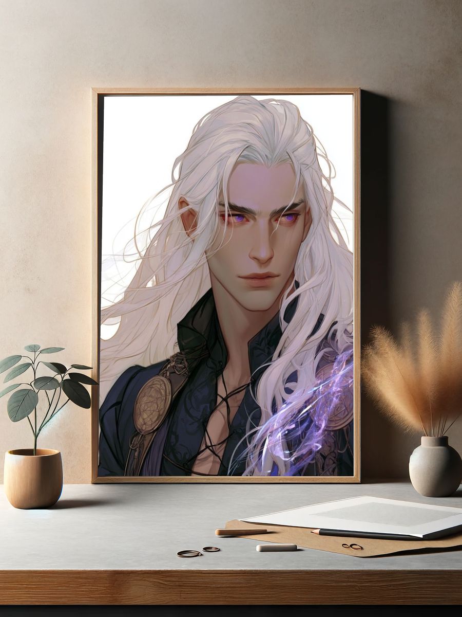 White-Haired Fantasy Portrait Print. — room view 2