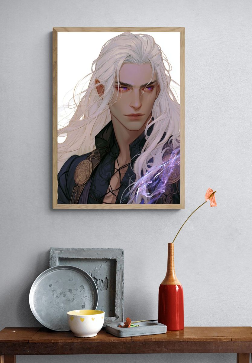White-Haired Fantasy Portrait Print. — room view 3